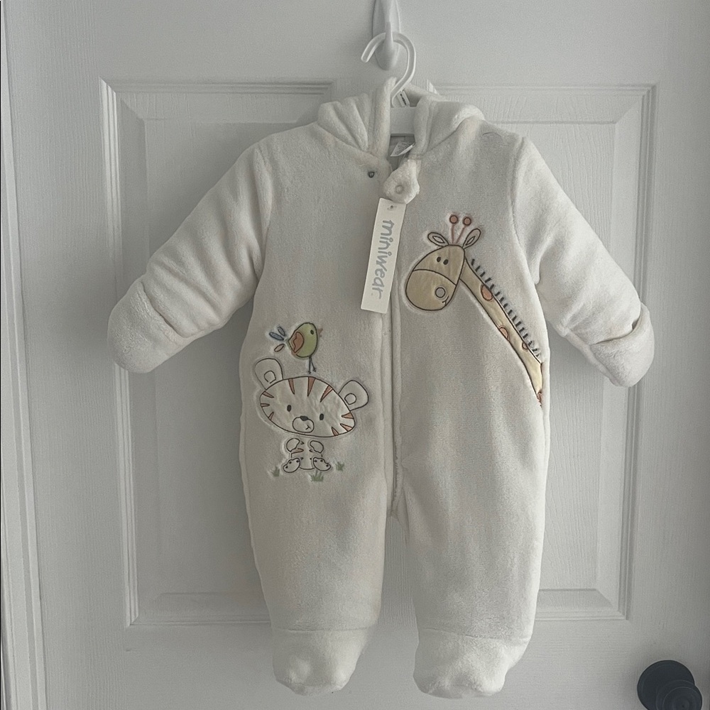 MiniWear White Baby Footie Outerwear with Animal Friends